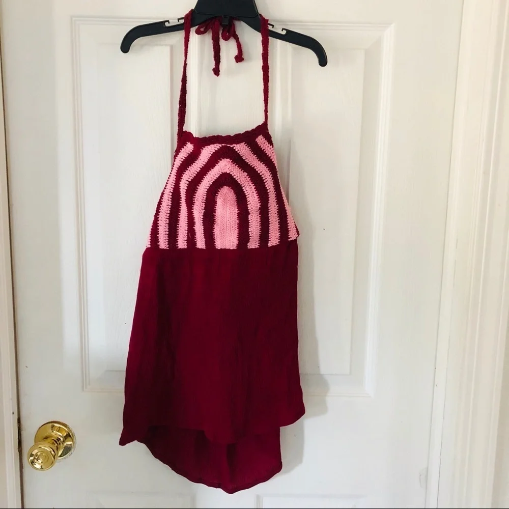 NWOT justice embroidered crochet knit striped handkerchief halter top SZ 14 18